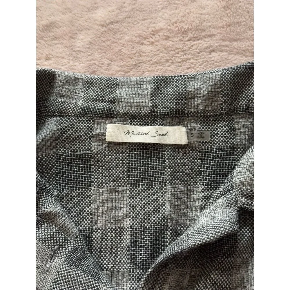 Mustard Seed Top Shirt Plaid Pull On Sleeve V‎ Neck Hi Low Hem Boho Sz S - Picture 5 of 10